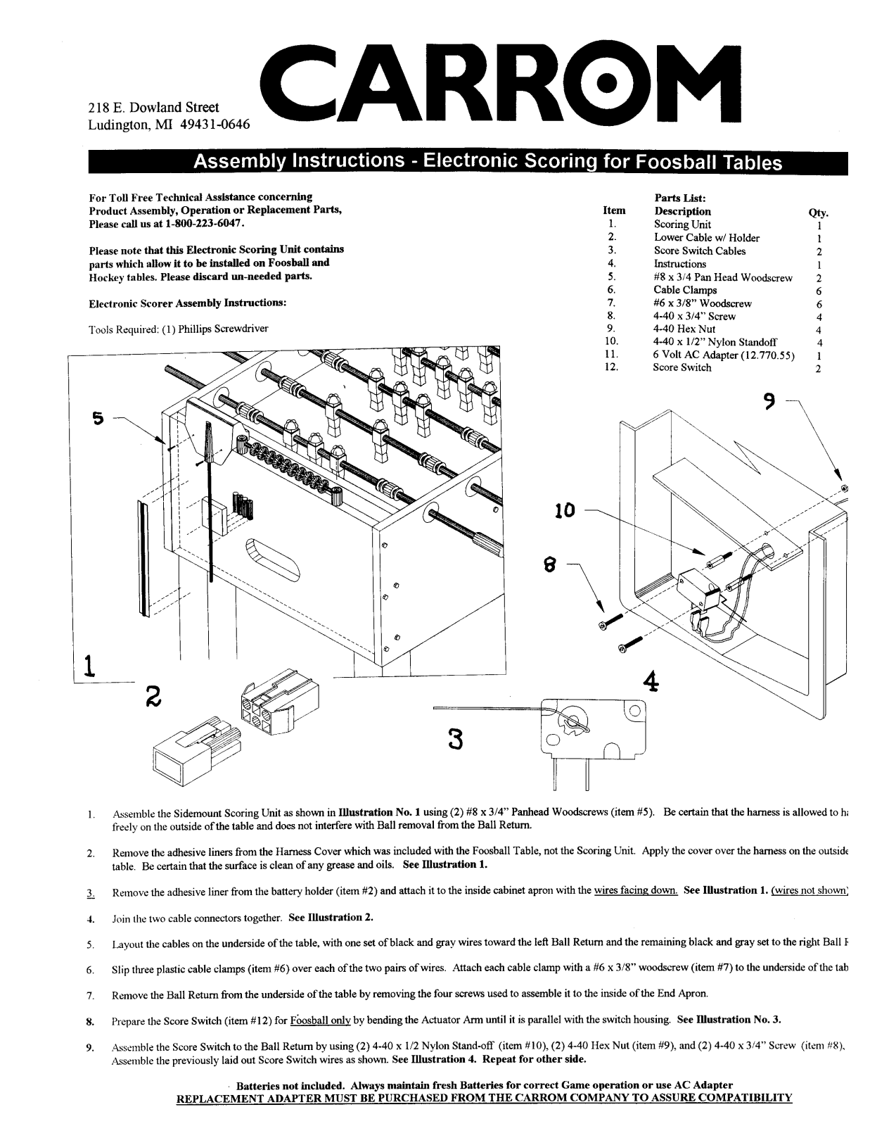 Carrom FOOSBALL ELECTRONIC SCORING User Manual