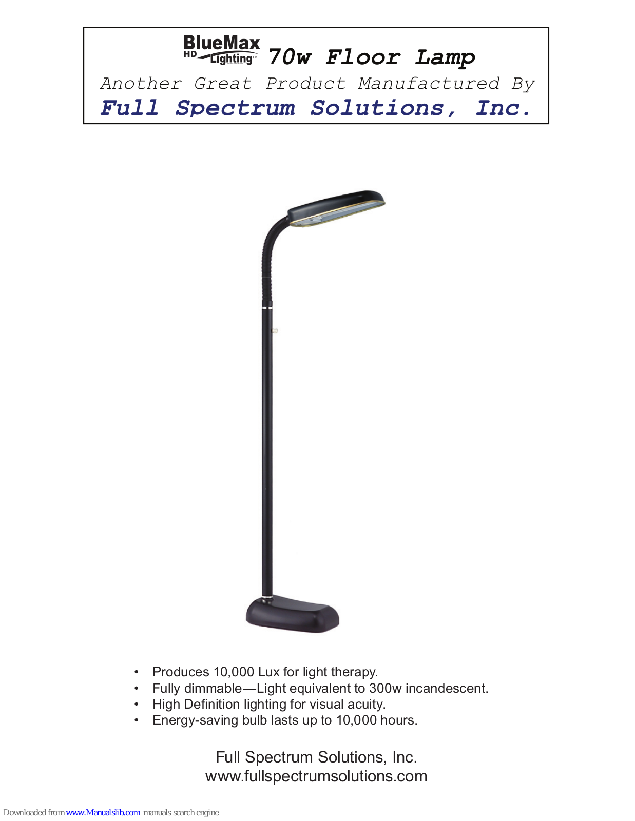 Full Spectrum Solutions 70w Floor Lamp, BlueMax 70w Floor Lamp Quick Manual