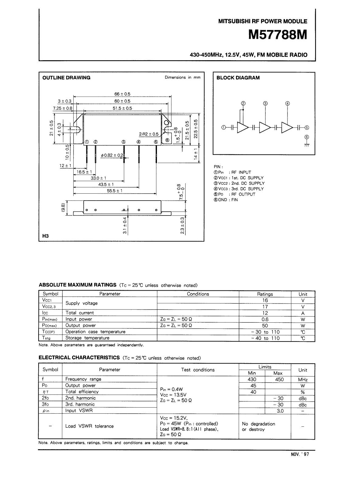 Mitsubishi M57788M Datasheet