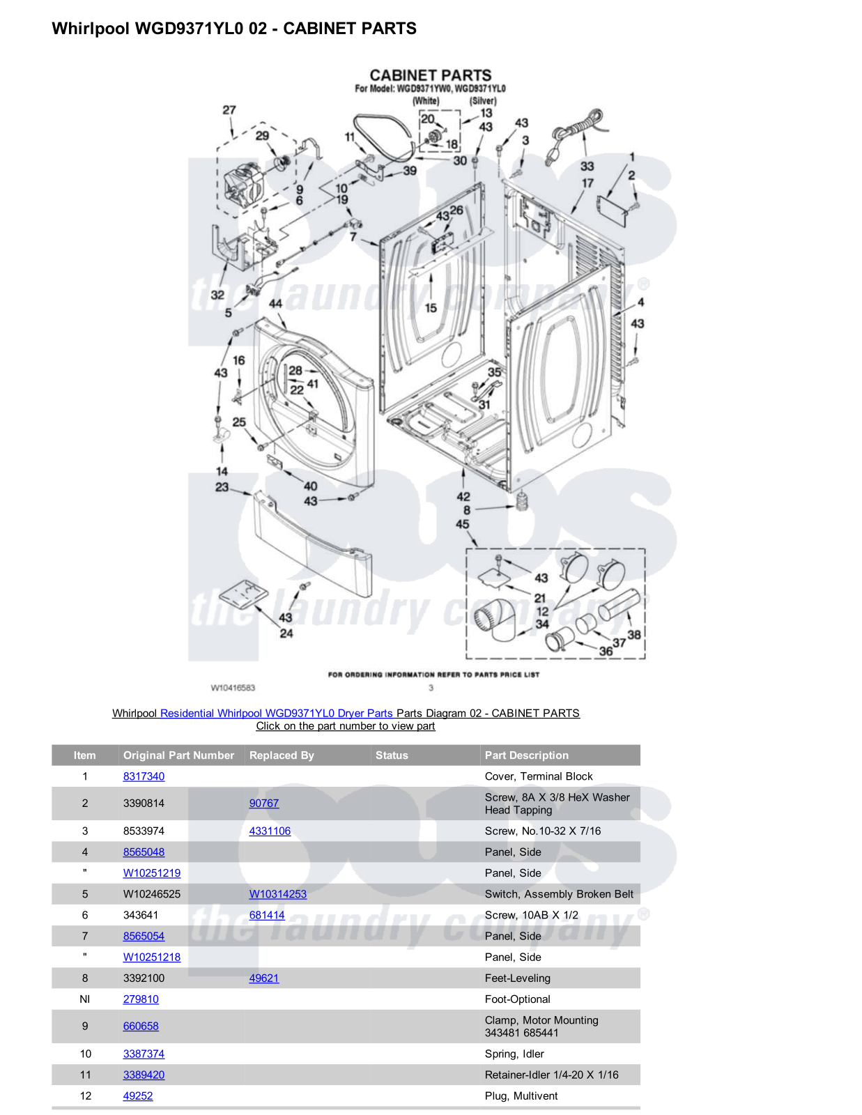 Whirlpool WGD9371YL0 Parts Diagram