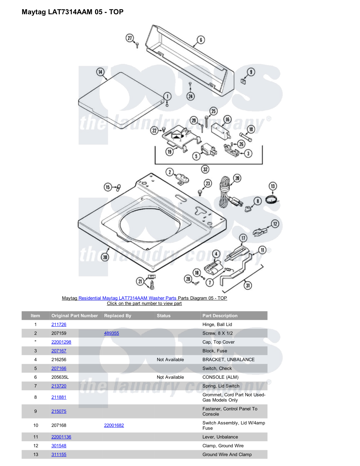 Maytag LAT7314AAM Parts Diagram