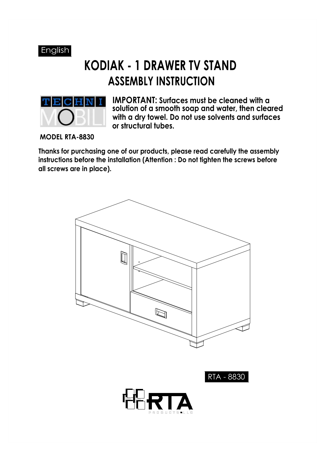 RTA Products RTA-8830 User Manual