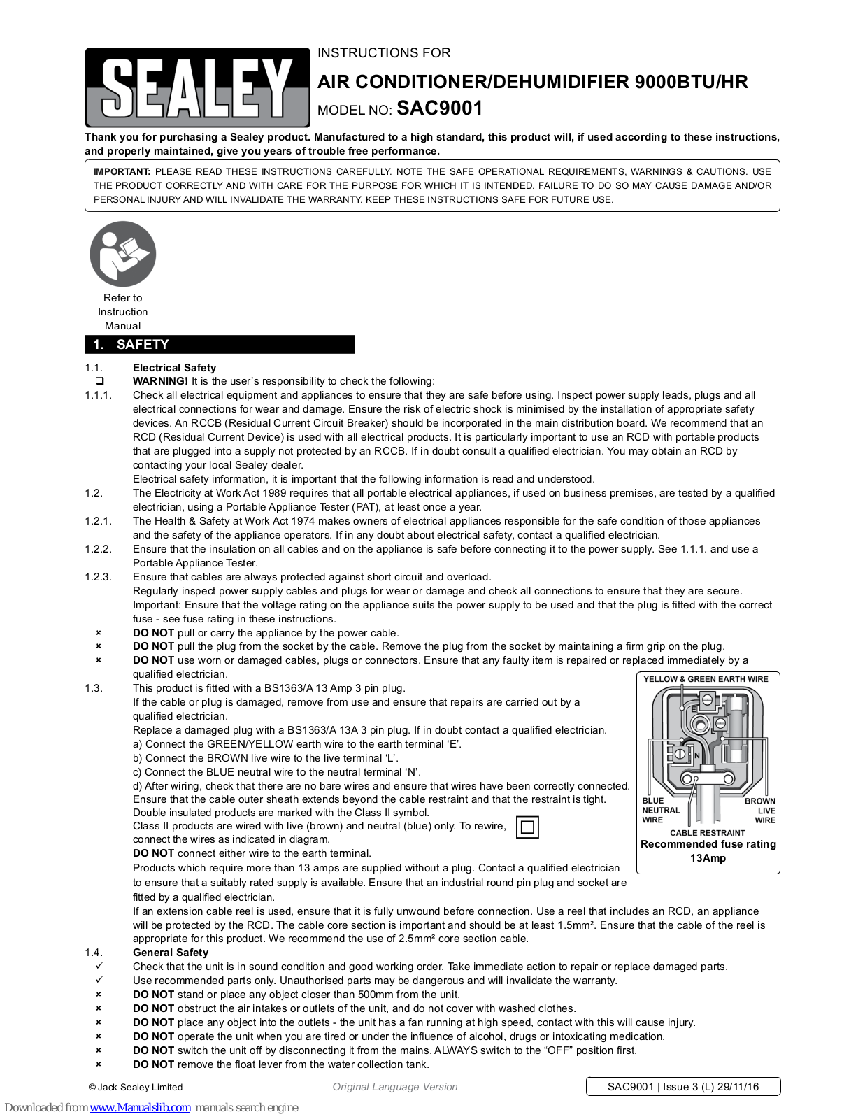 Sealey Sac9001 Instructions Manual