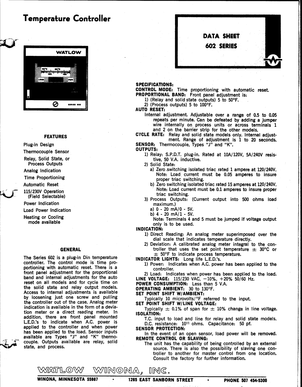 Watlow Electric 602 User Manual