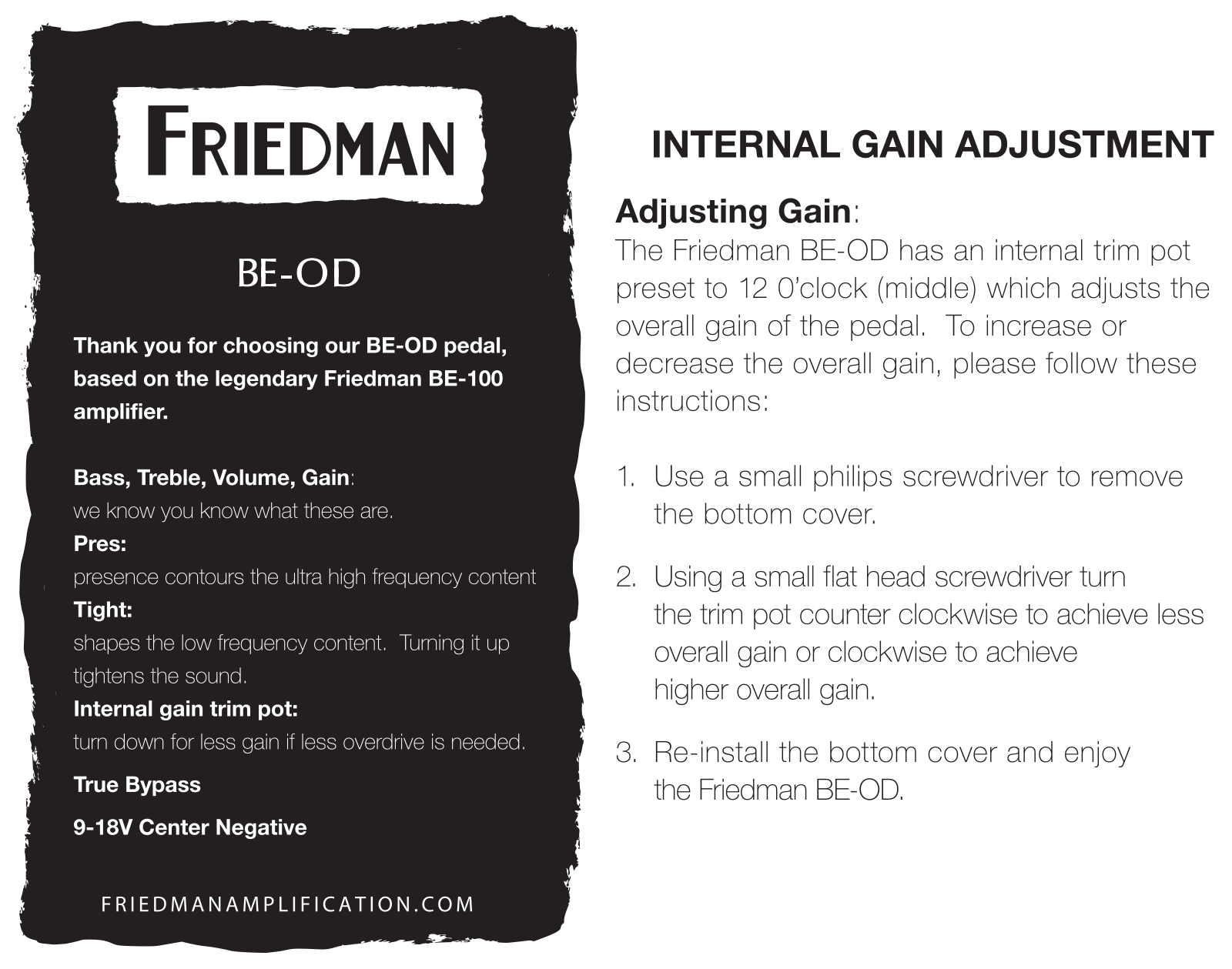 Friedman BE-OD User Manual