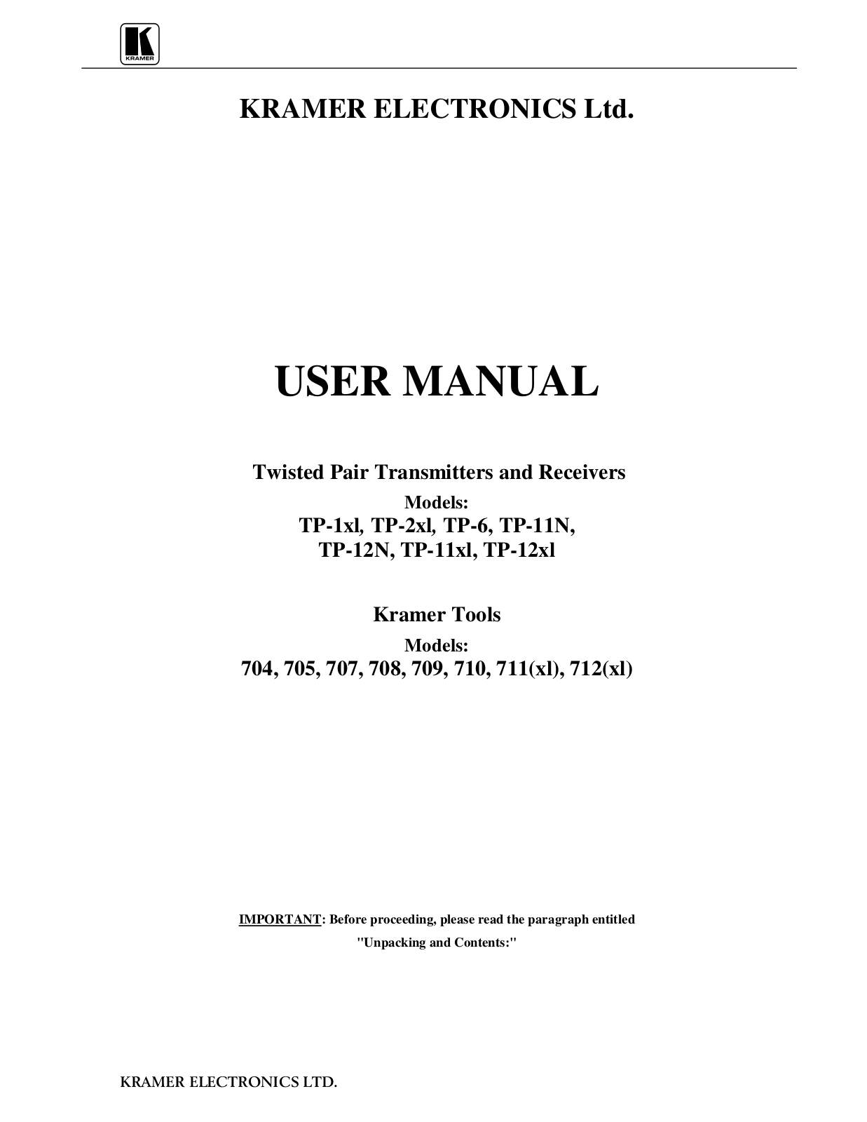 Kramer Electronics 704 User Manual