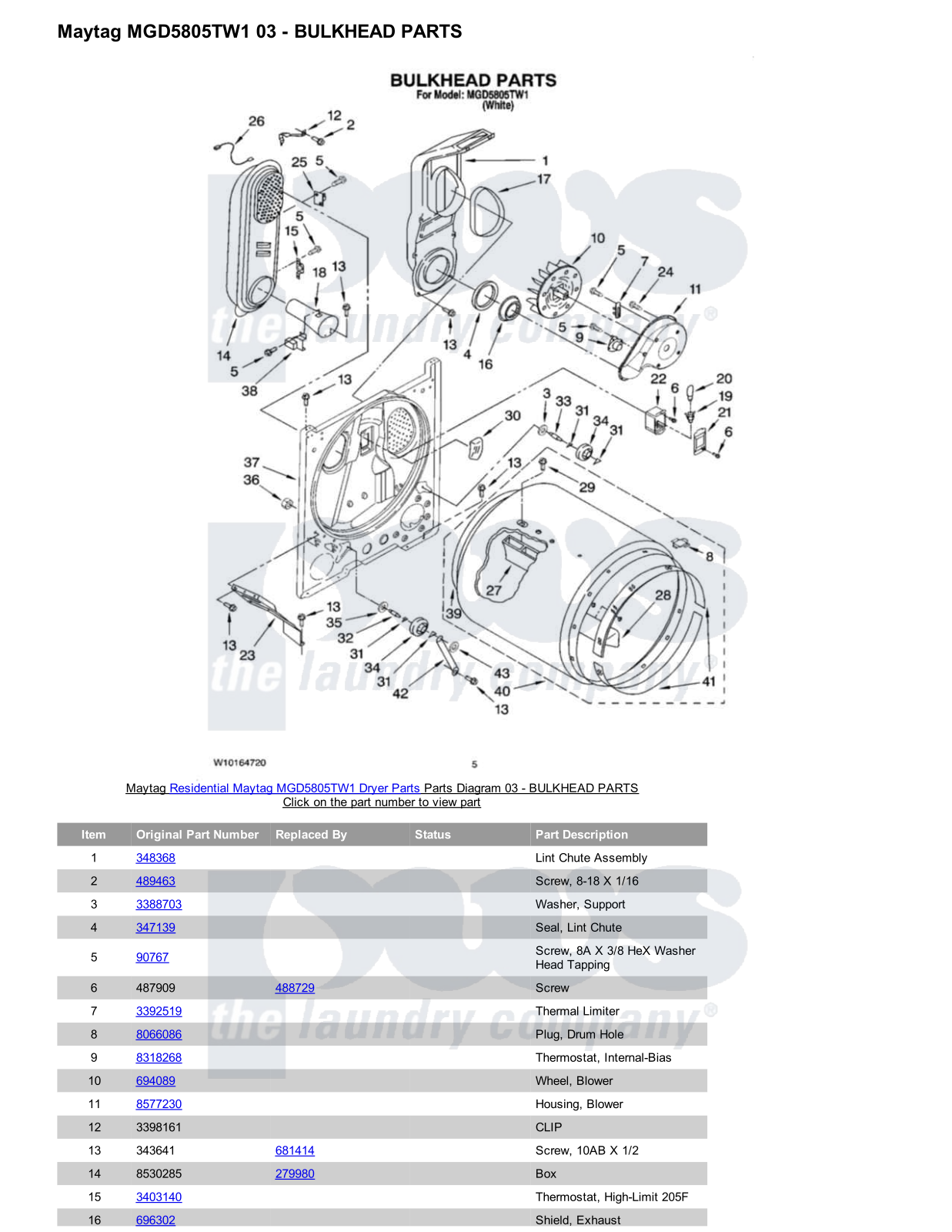 Maytag MGD5805TW1 Parts Diagram