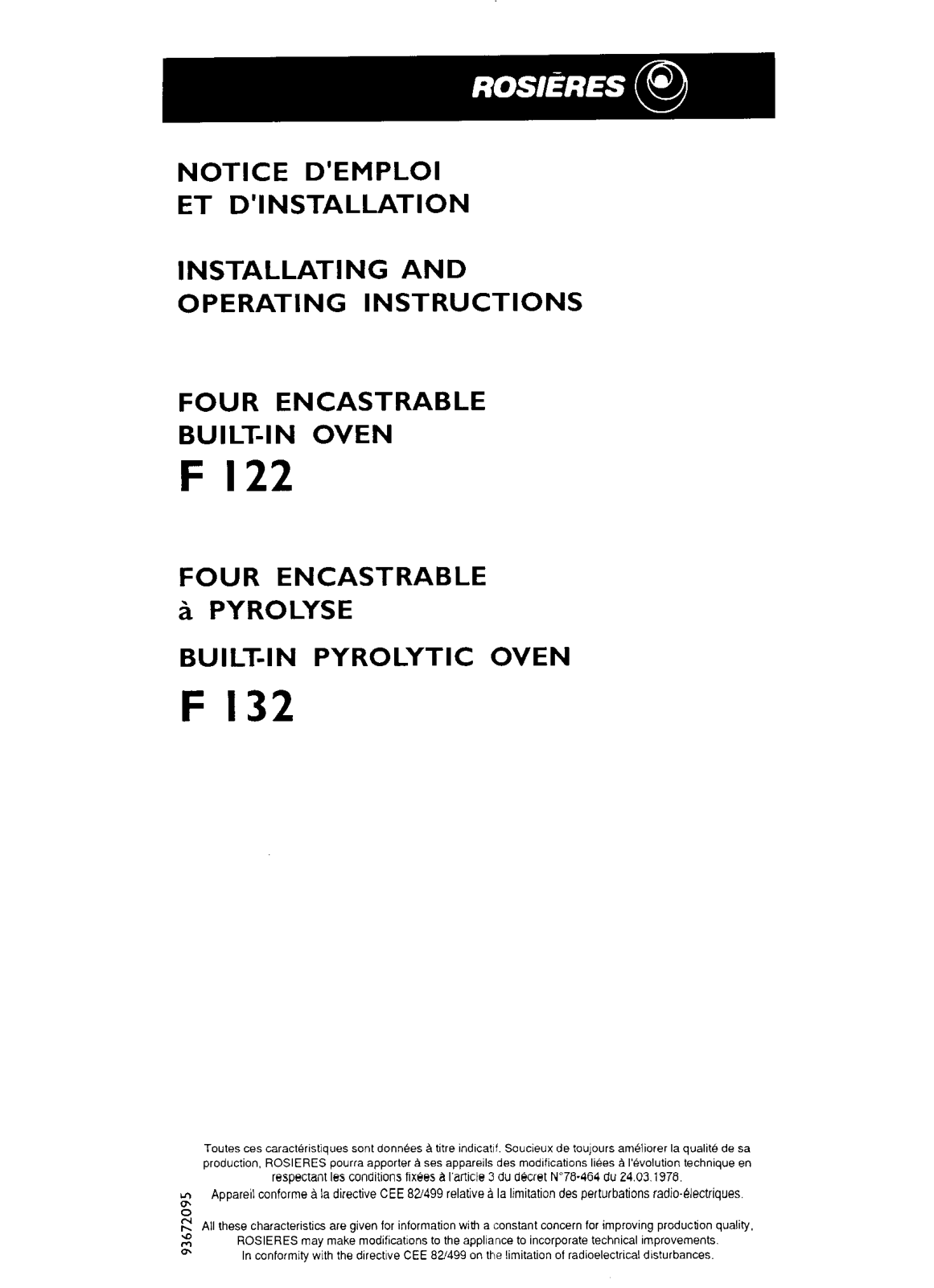 ROSIERES F 122, F 132 User Manual