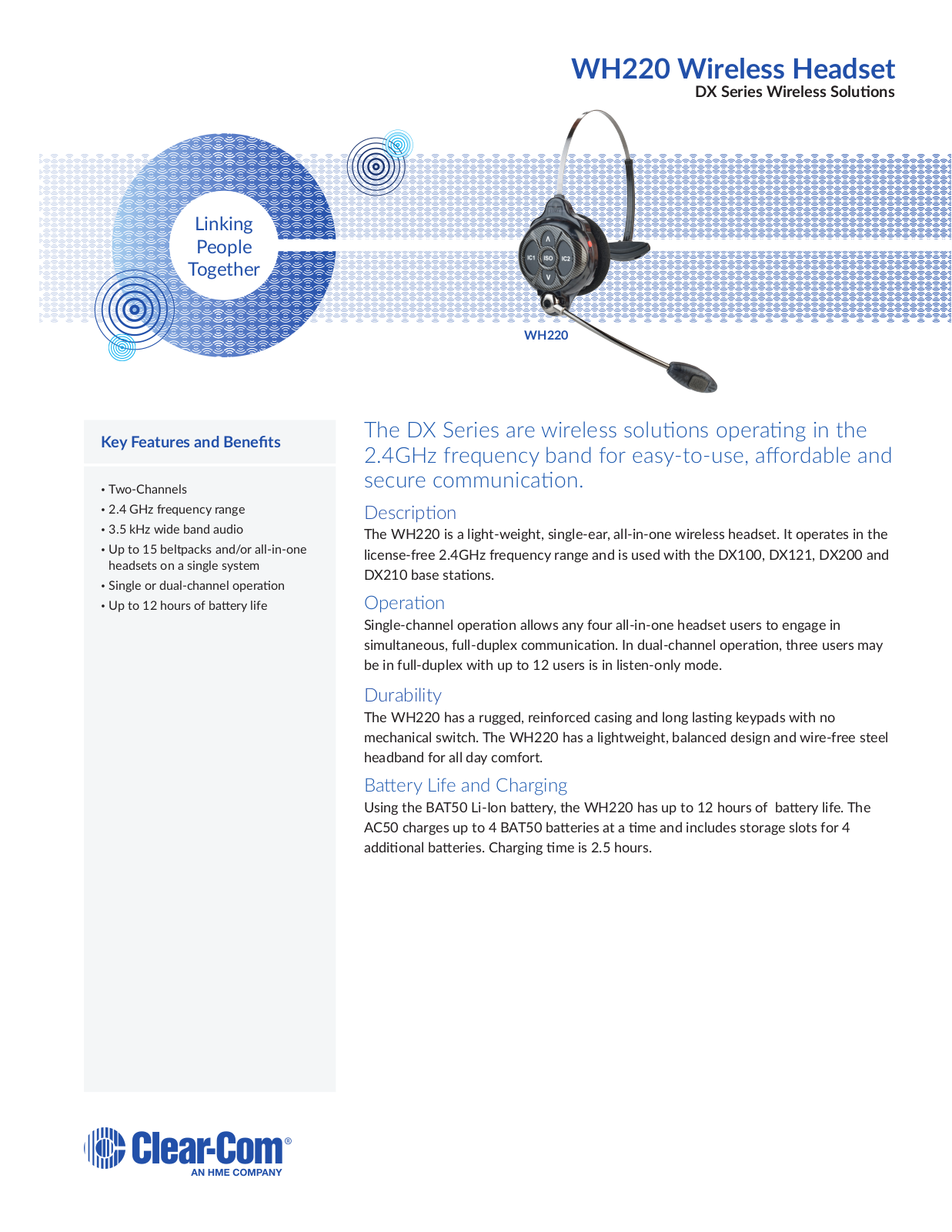 Clear-Com WH220 Datasheet