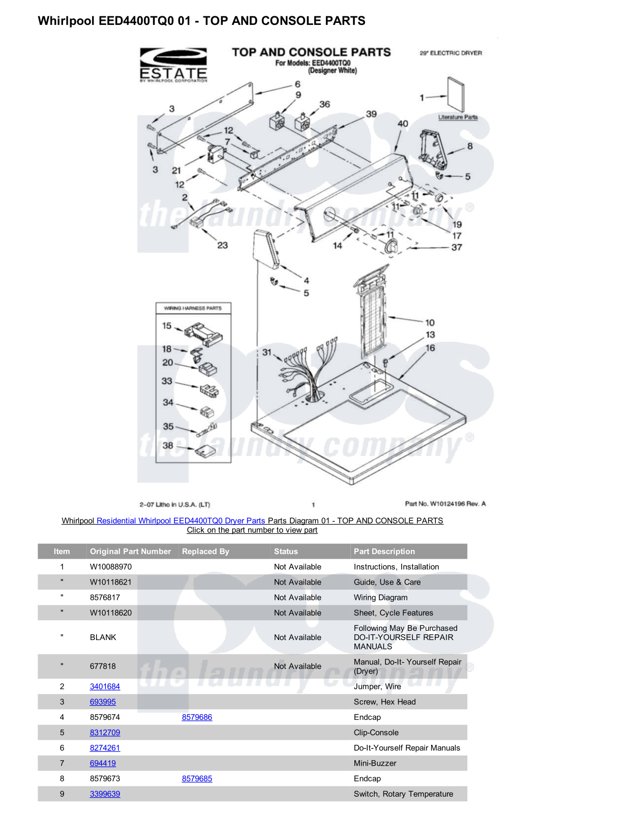 Whirlpool EED4400TQ0 Parts Diagram