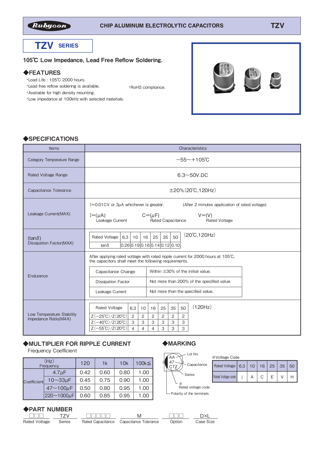 Datasheet Rubycon [smd] TZV Series Datasheet - ManualMachine.com