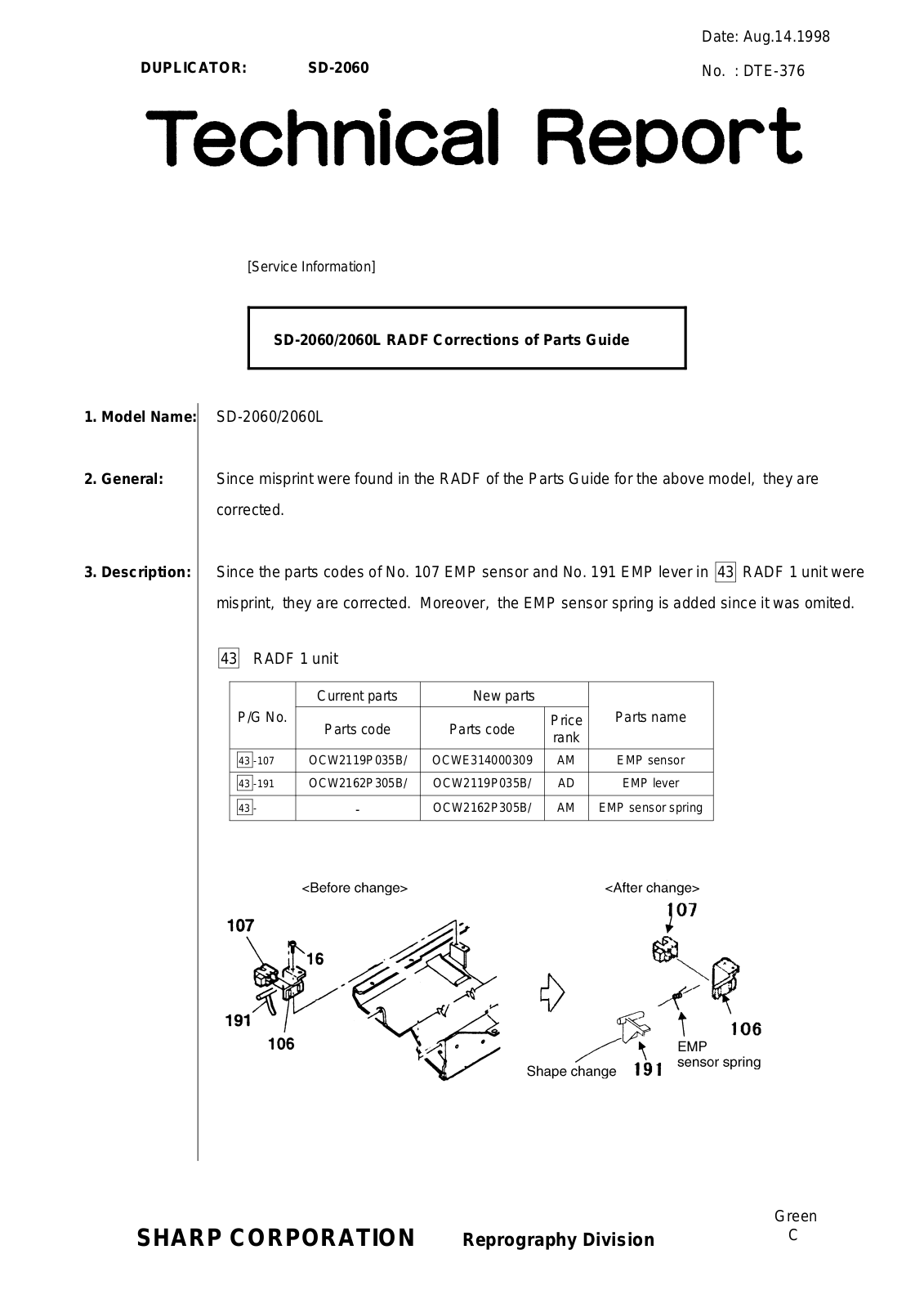 SHARP DTE376 Technical Report