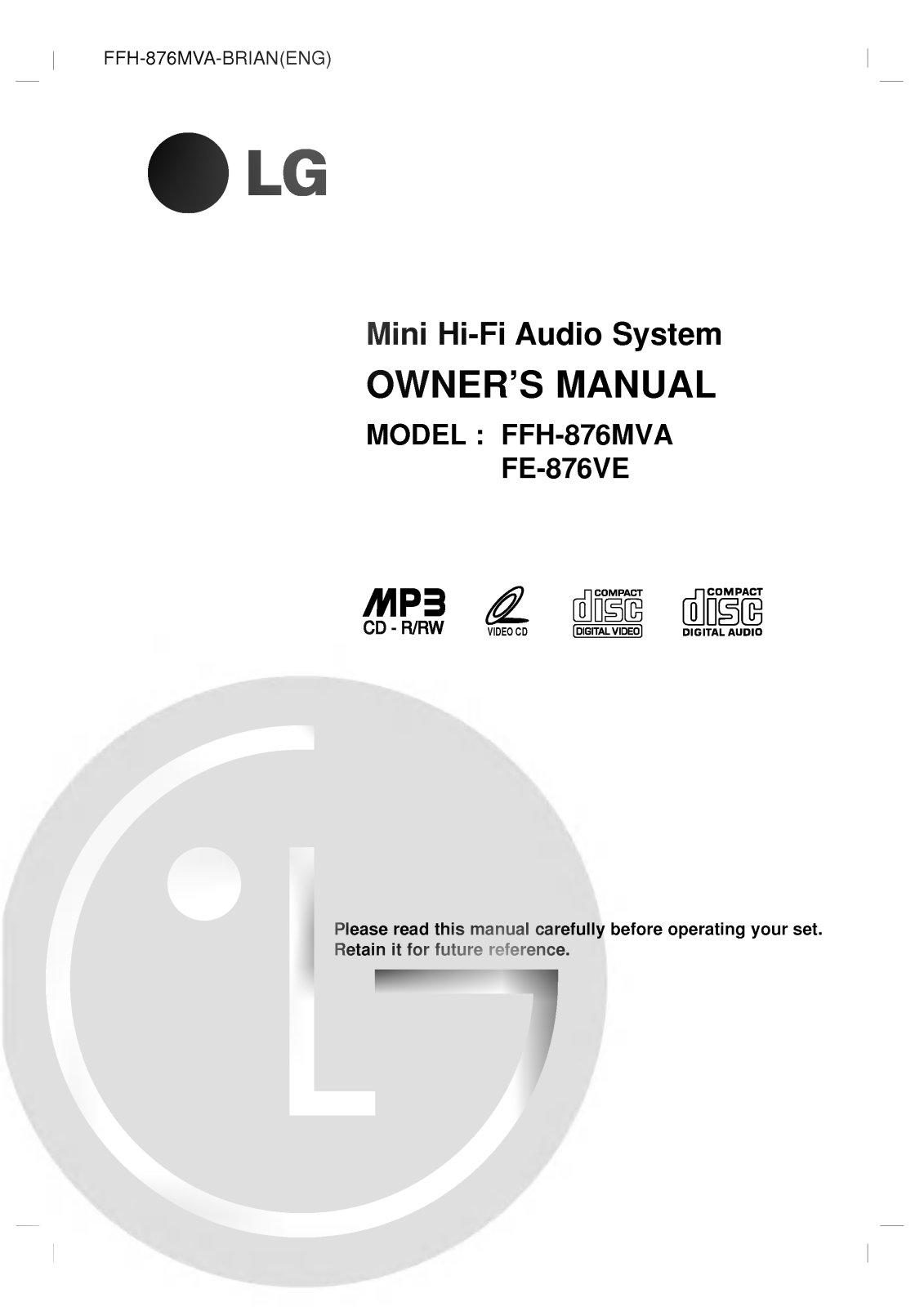 LG FFH-876MVA Manual book