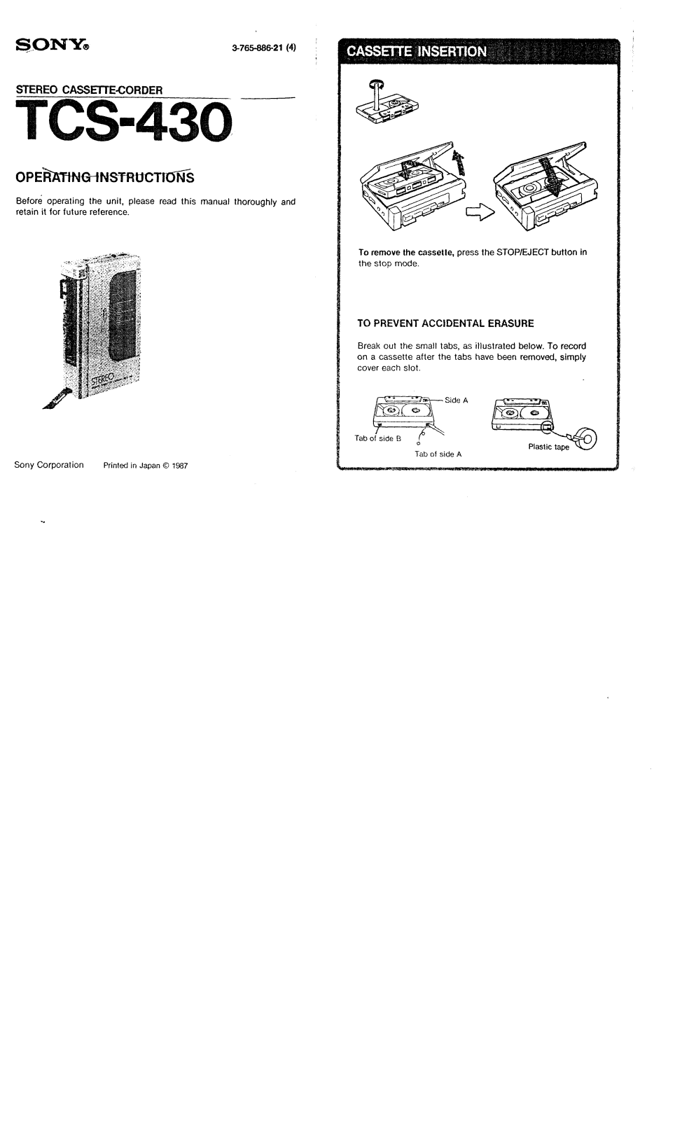 Sony TC-S430 User Manual