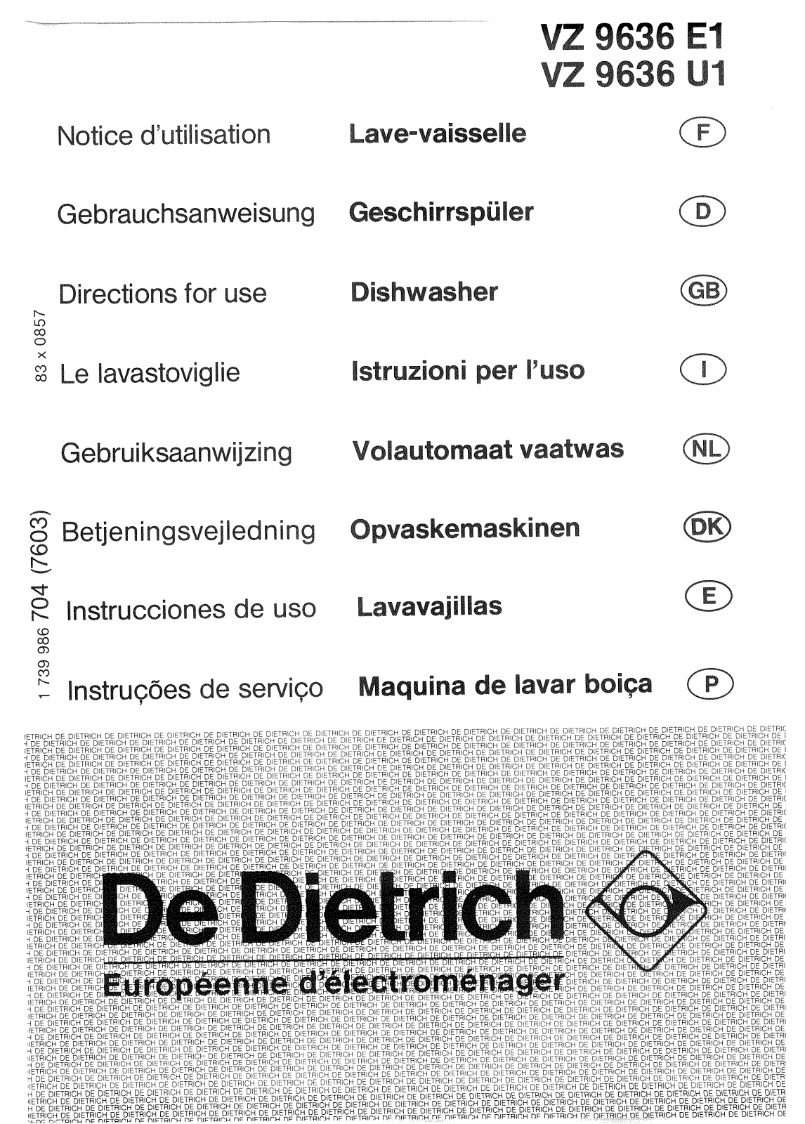 De dietrich VZ9636U1, VZ9636E1 User Manual