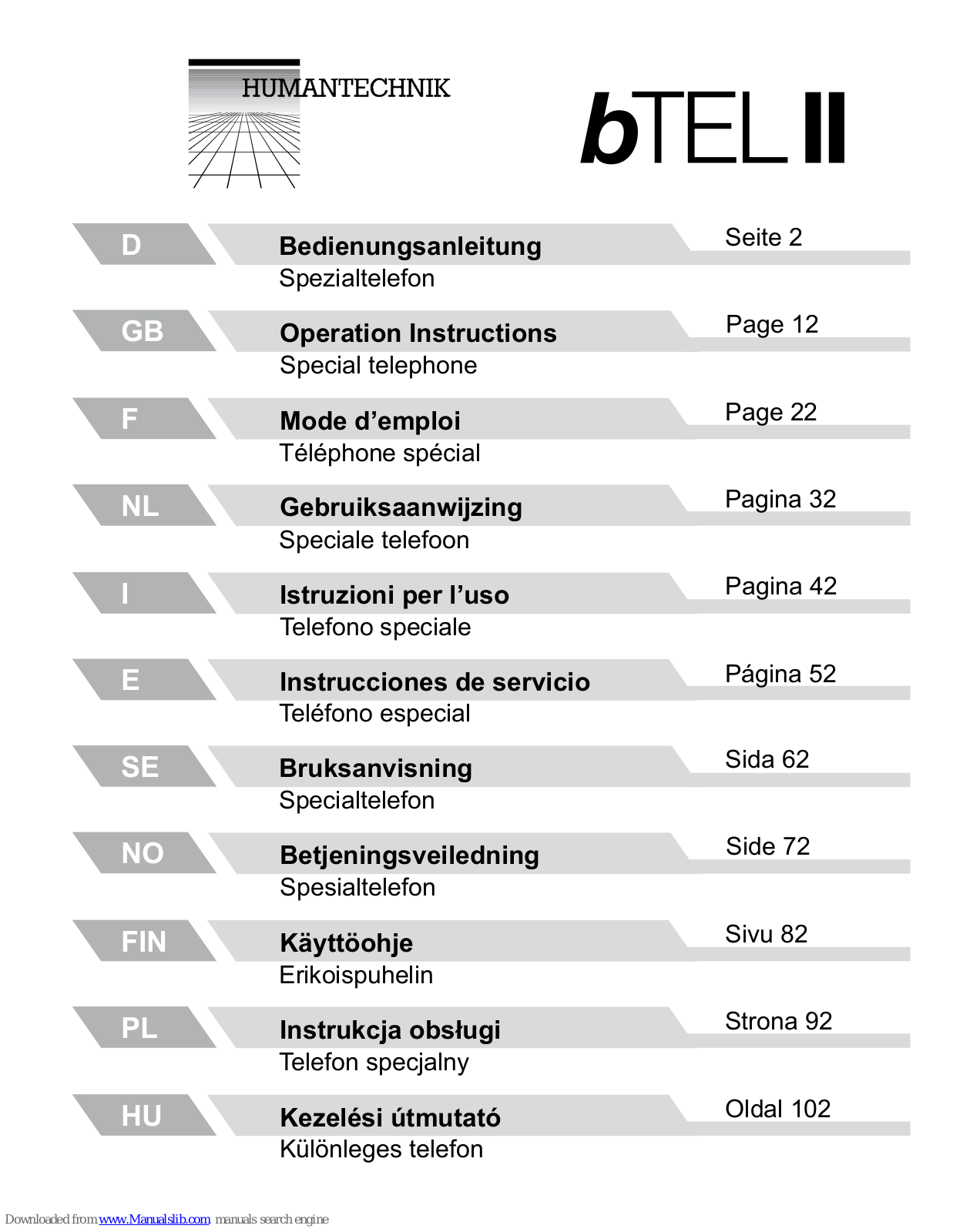 HumanTechnik bTEL II Operation Instructions Manual