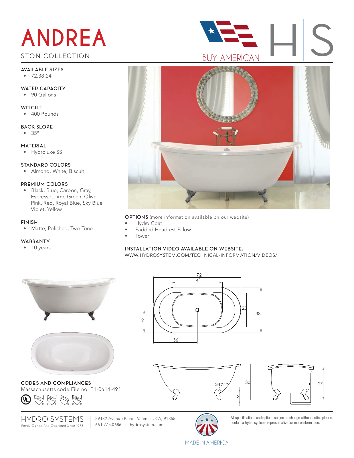 Hydro Systems HYDR2231 Specifications