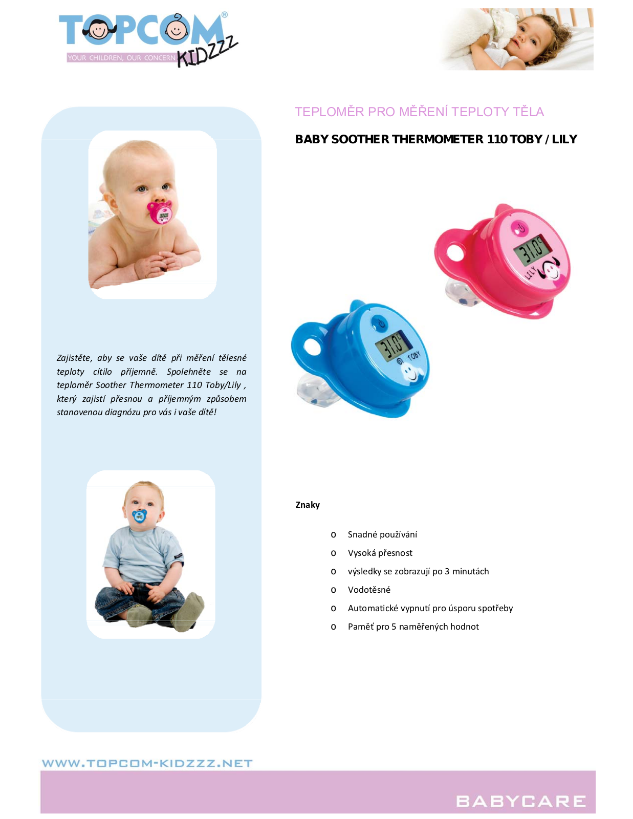 TOPCOM BABY SOOTHER THERMOMETER 110 TOBY User Manual