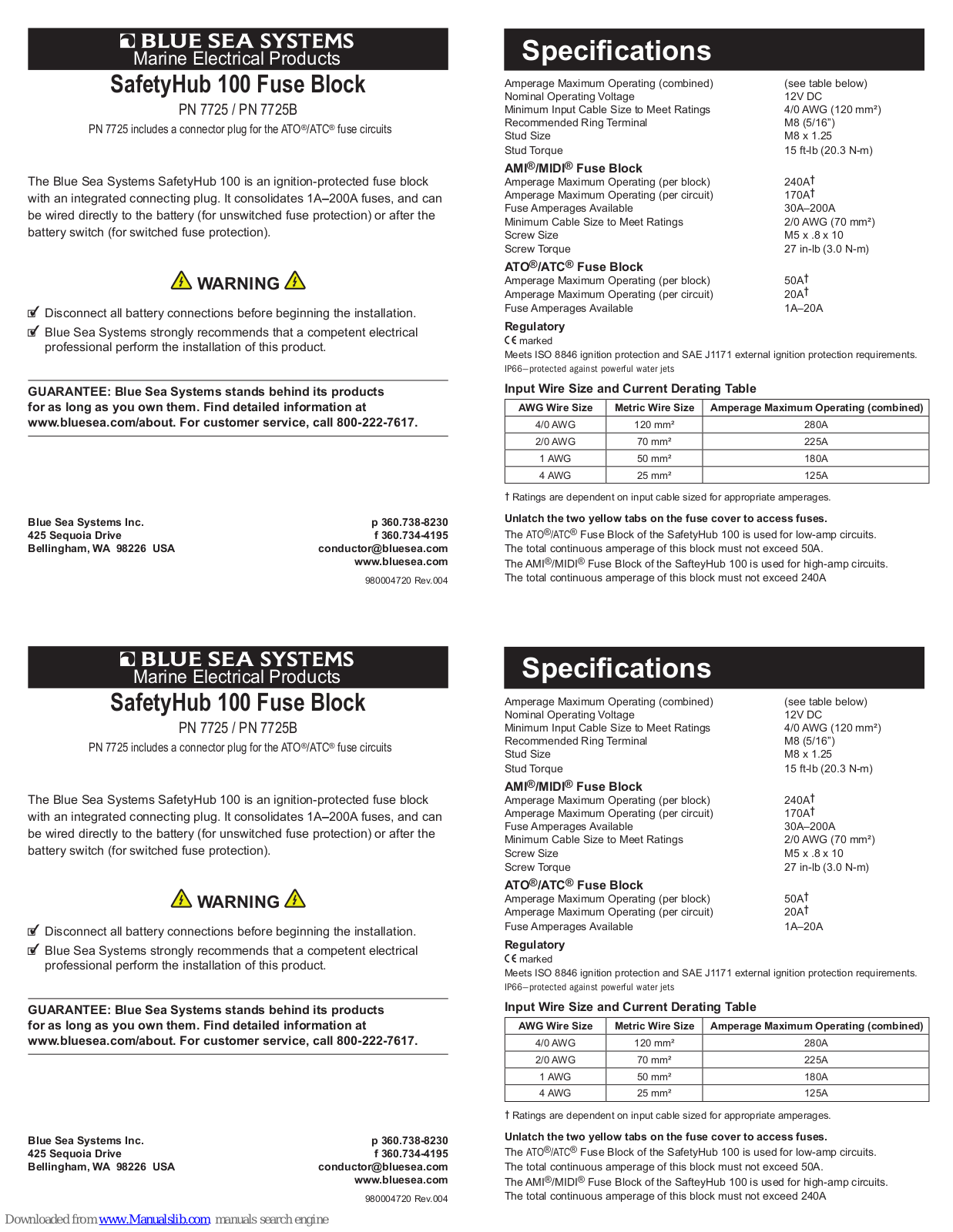 Blue Sea Systems 7725, 7725B User Manual