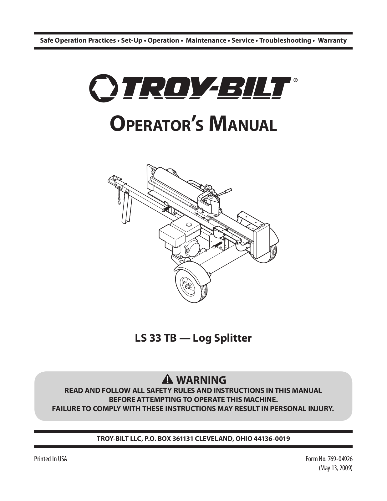 Troy-Bilt LS 33 TB Operator's Manual