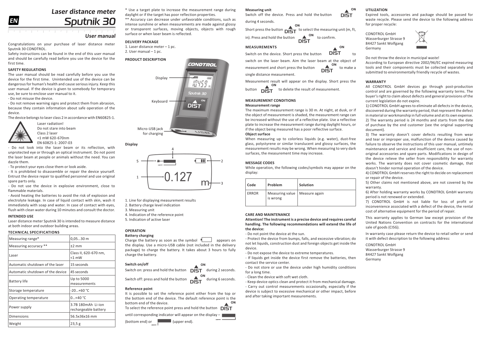 CONDTROL Sputnik 30 User manual - ManualMachine.com