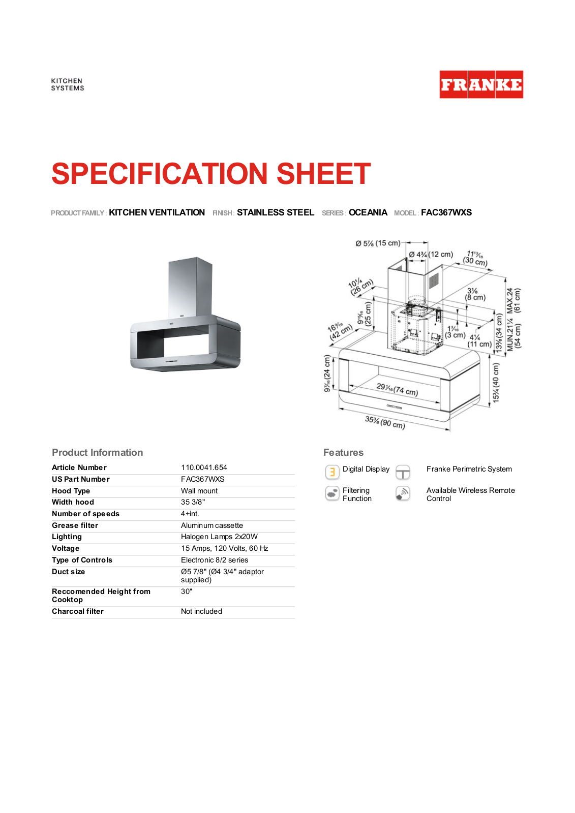 Franke Foodservice FAC367WXS User Manual