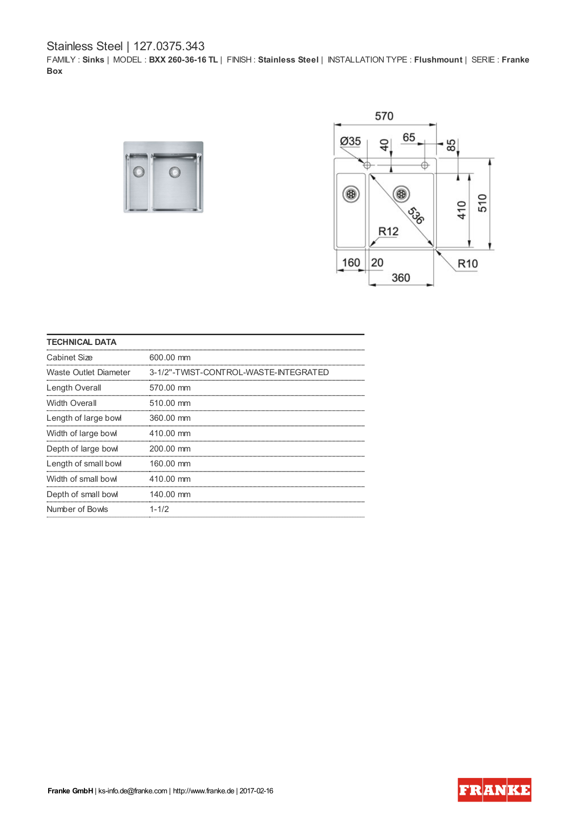 Franke 127.0375.343 Service Manual