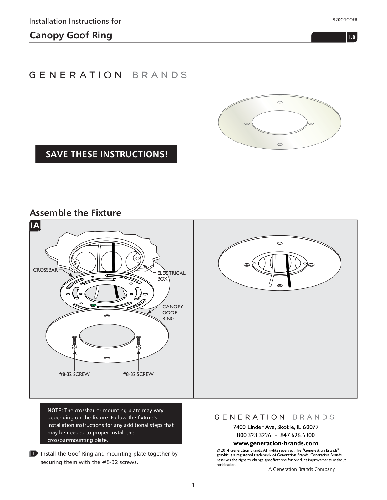 LBL Lighting Canopy Goof Ring FR User Manual - ManualMachine.com