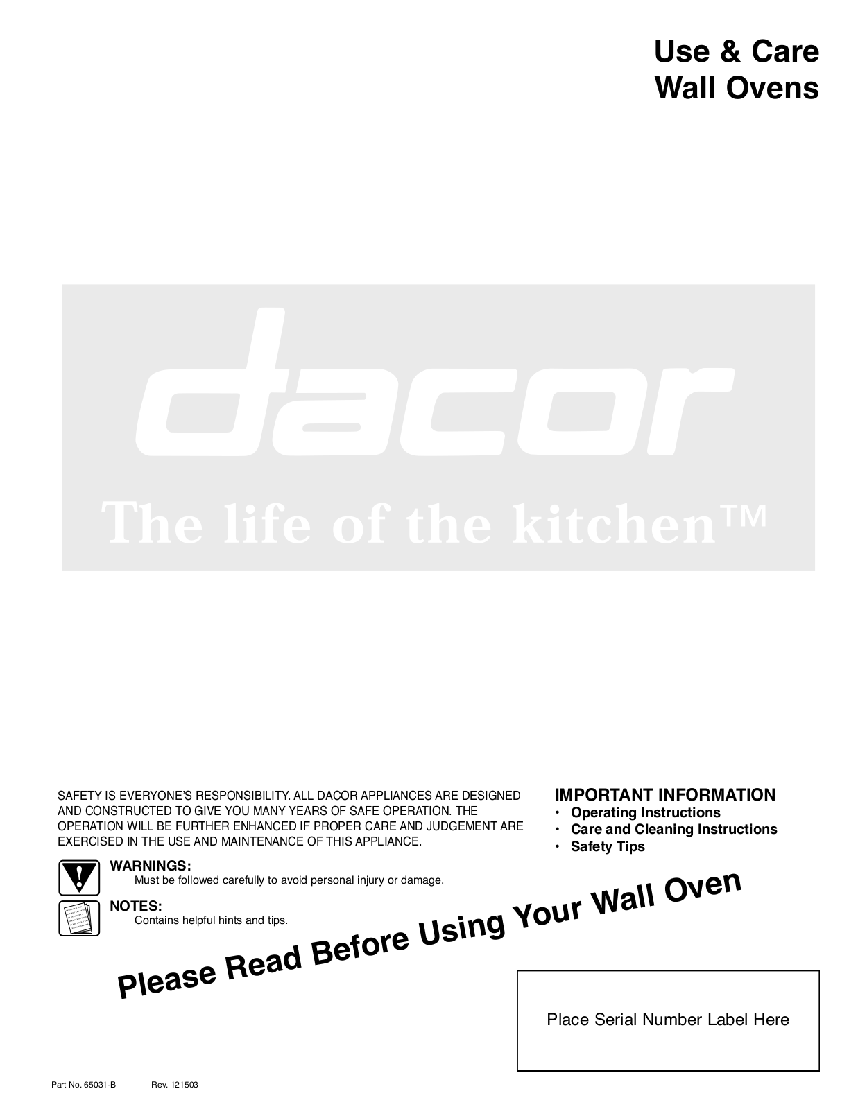 Dacor ACS303, ACS273, ACS363 User Manual