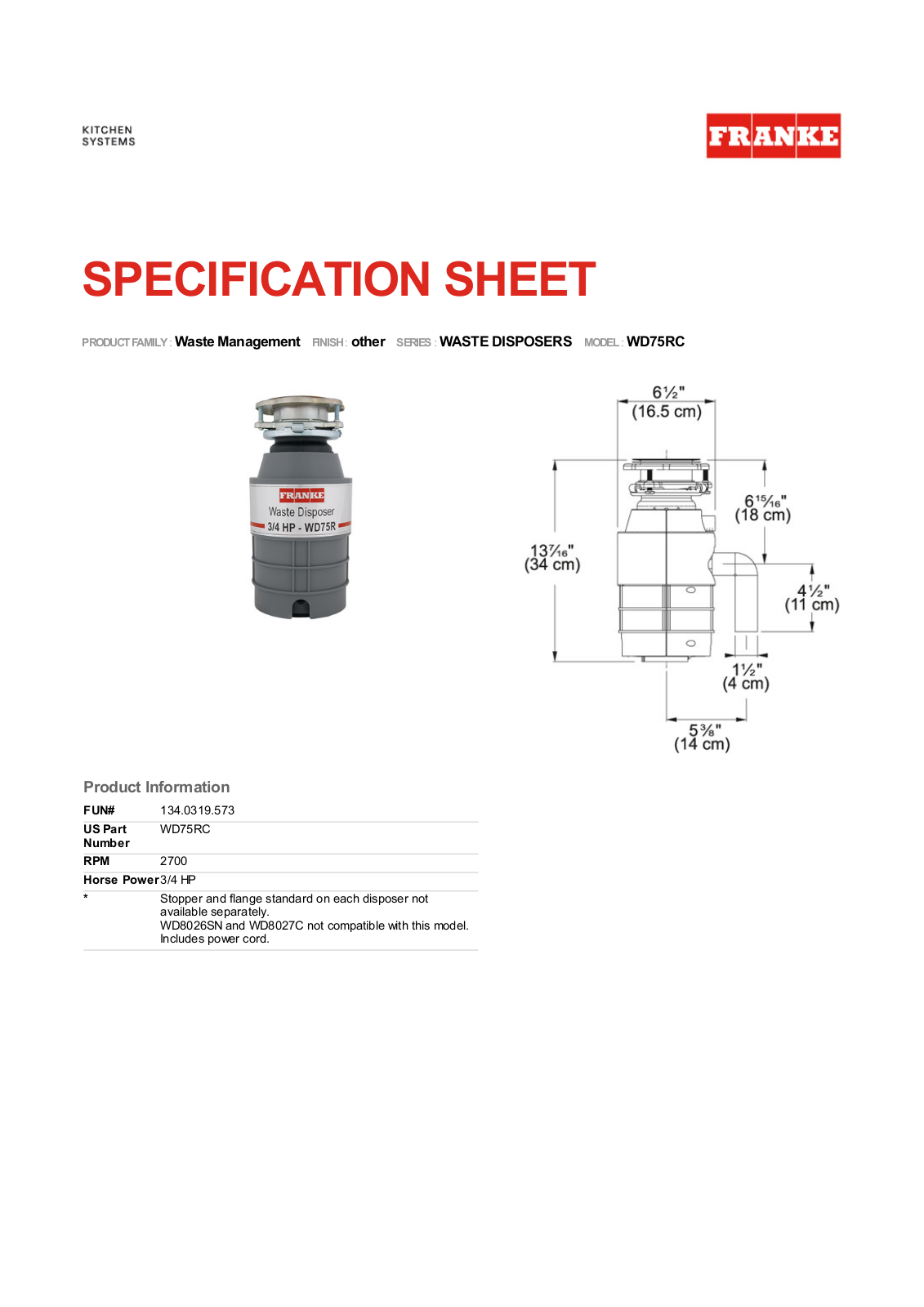 Franke Foodservice WD75RC User Manual