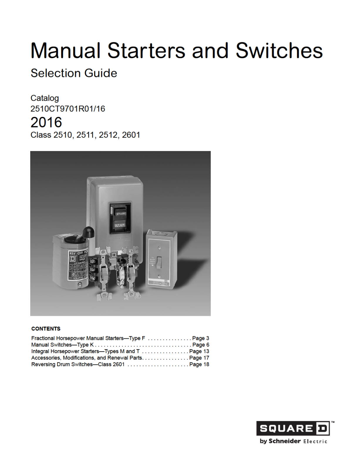Square D Manual Starters and Switches Catalog