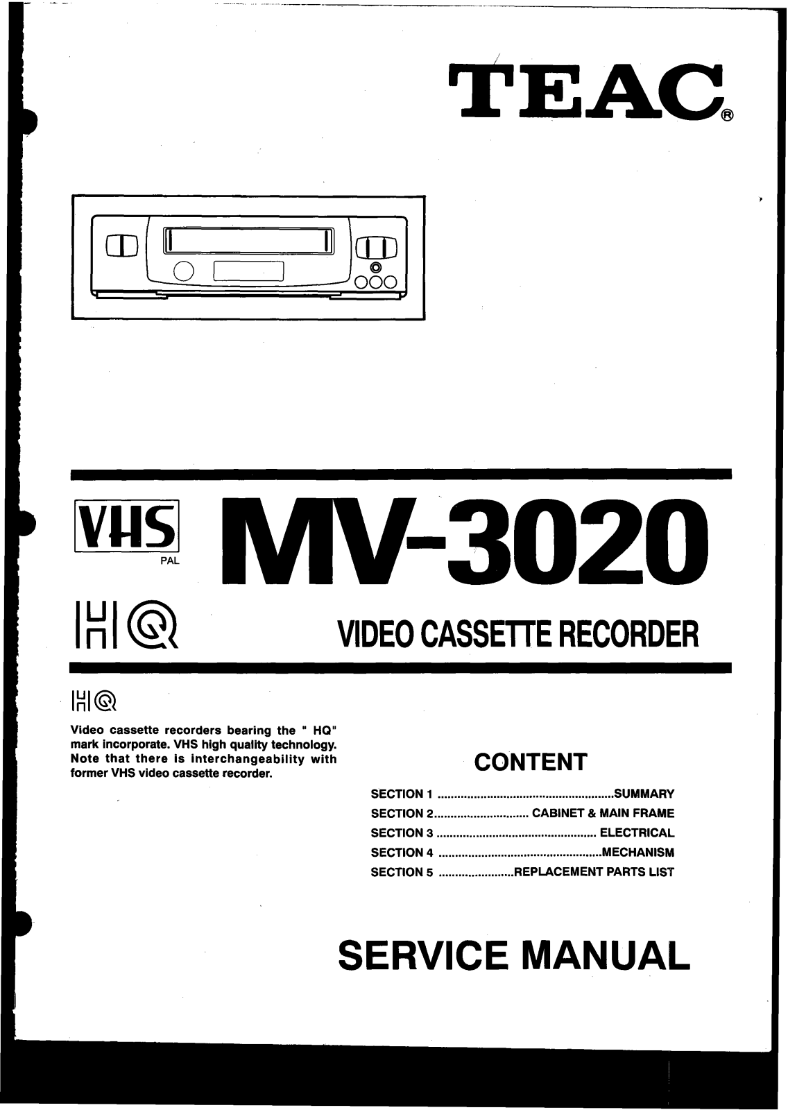 TEAC MV-3020 Service manual