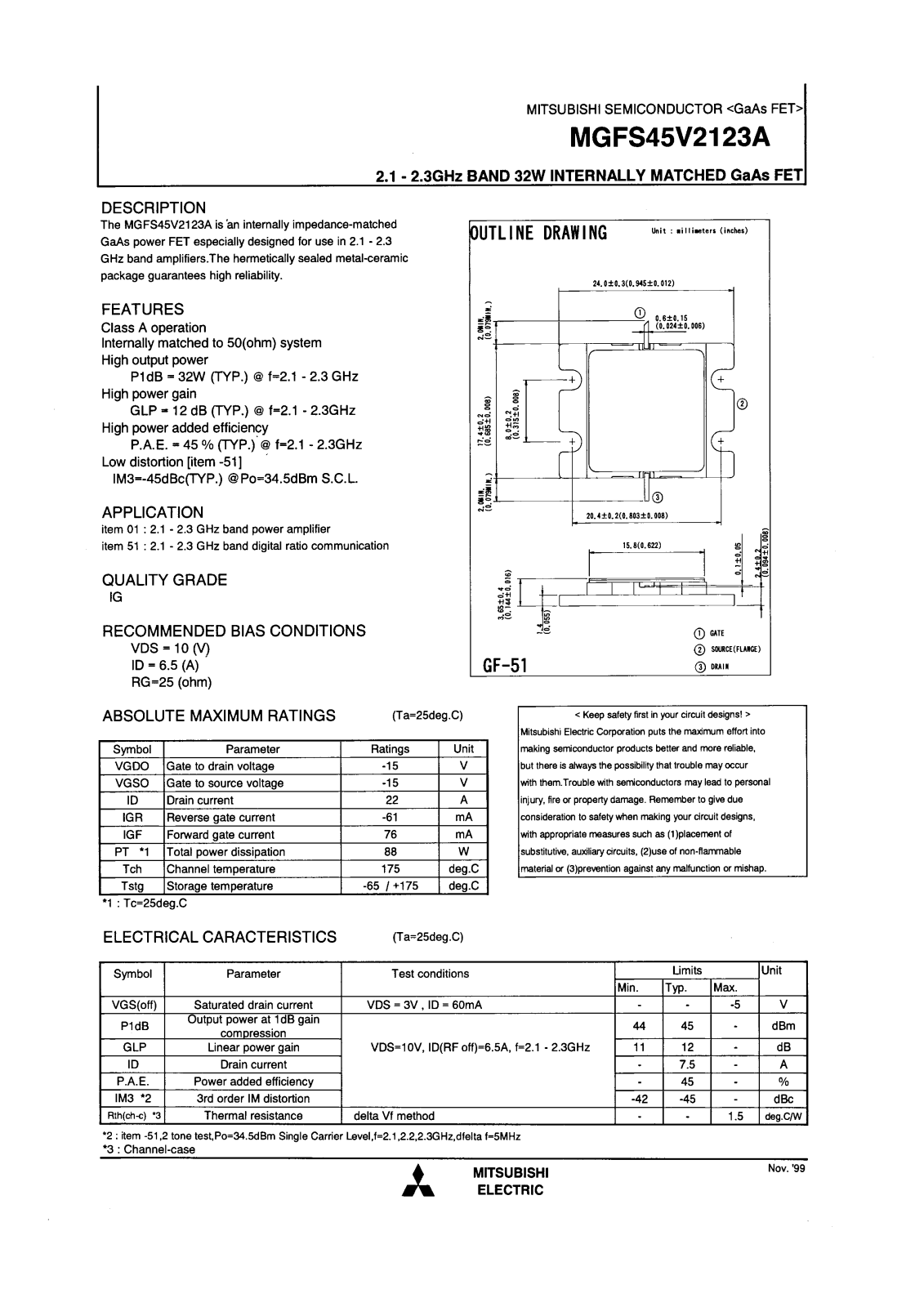 Mitsubishi MGFS45V2123A Datasheet