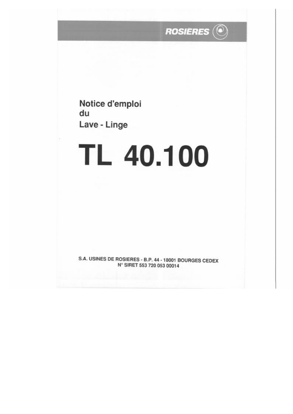 Rosieres TL 40.100 User Manual