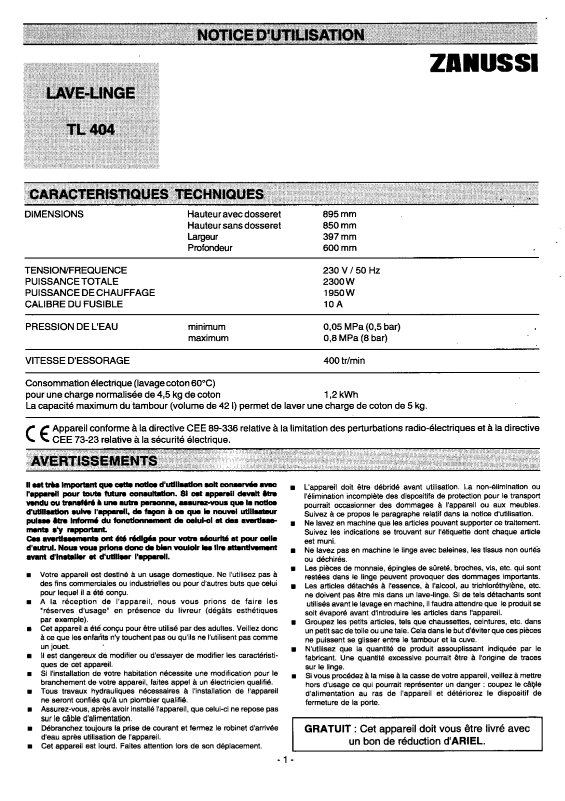 Zanussi TL404 User Manual