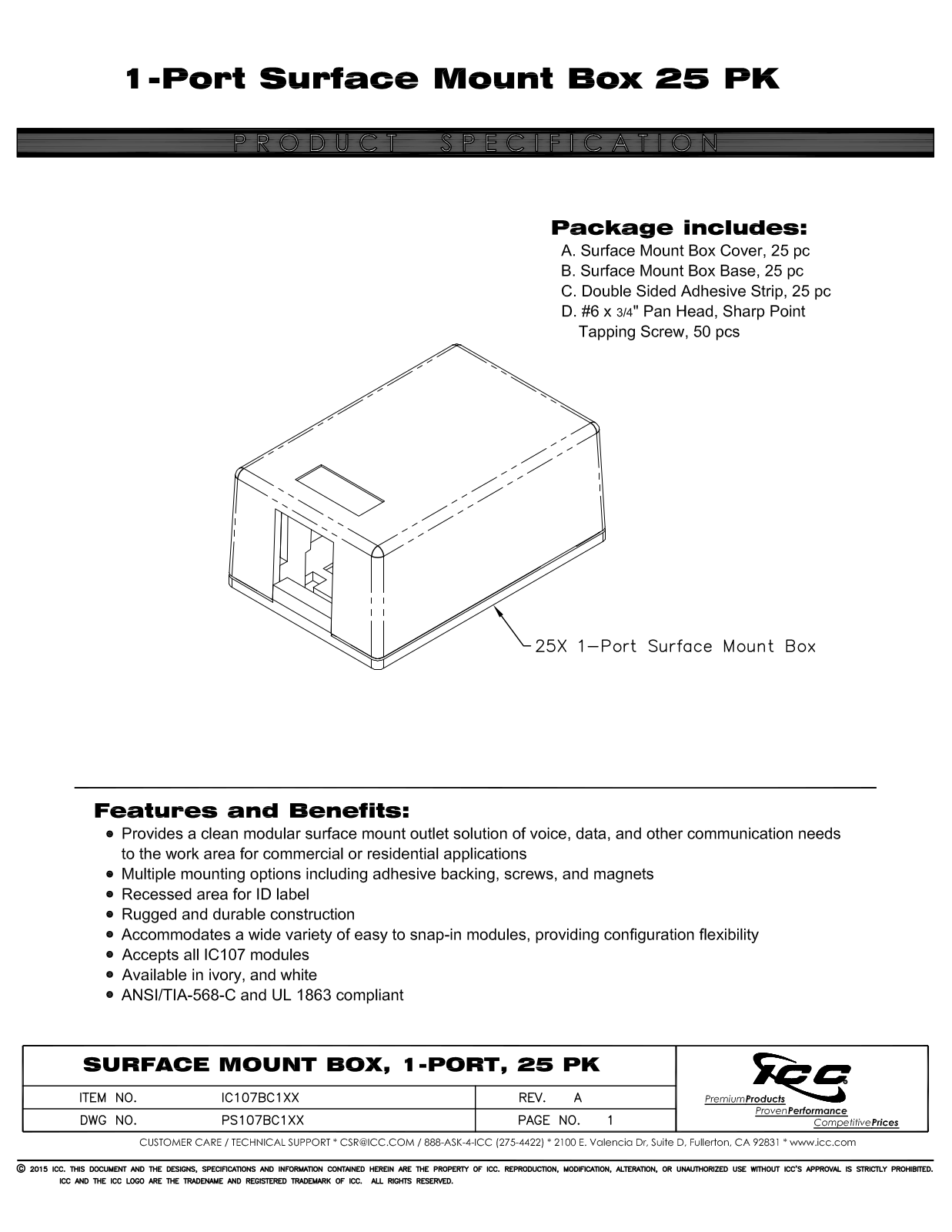 ICC IC107BC1IV, IC107BC1WH Specsheet