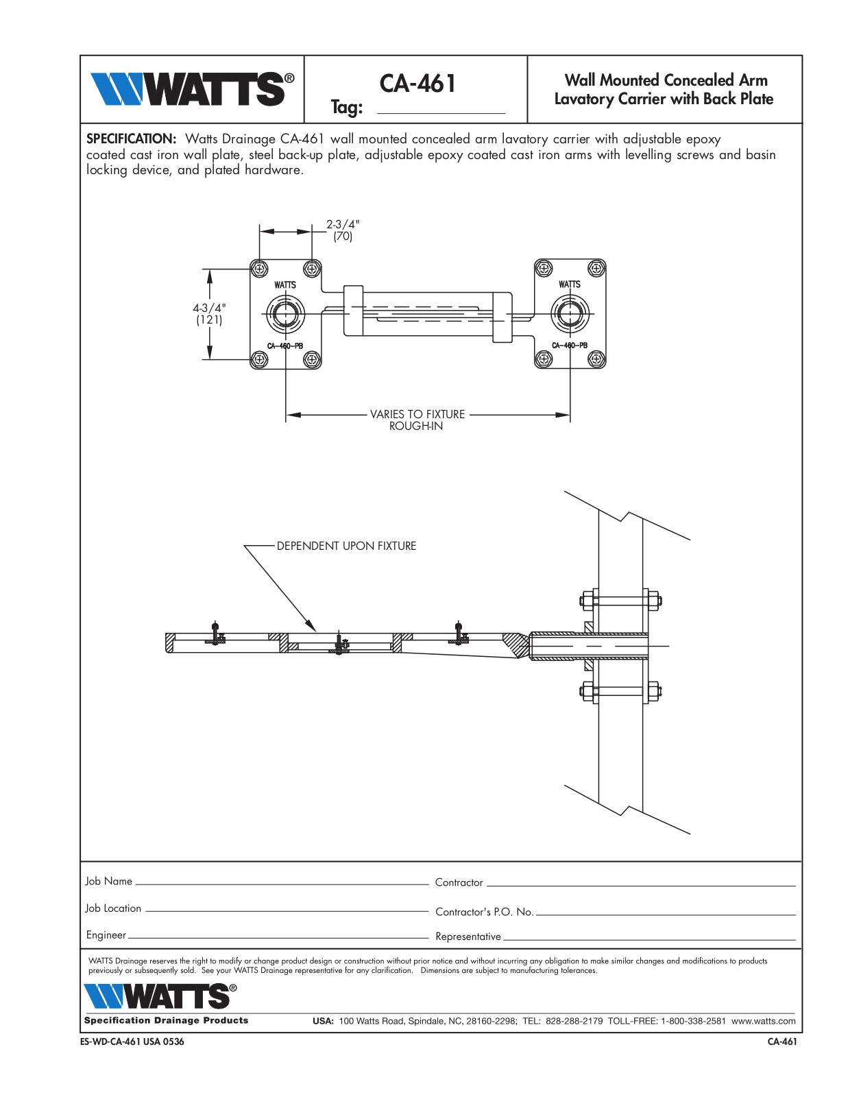 Watts CA-461 User Manual