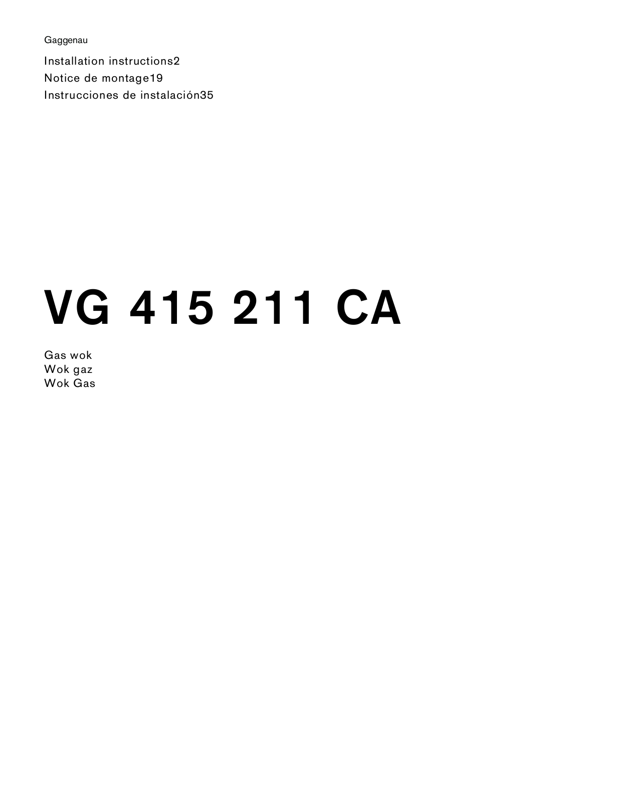 Gaggenau VG415211CA Installation Instruction