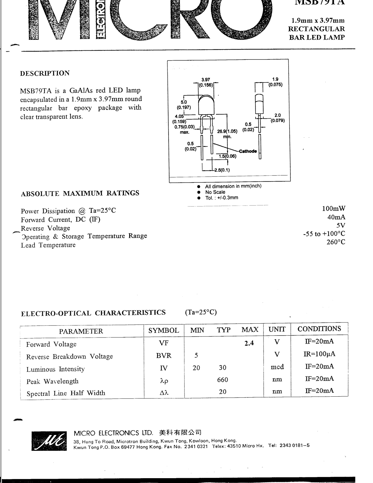 MICRO MSB79TA Datasheet