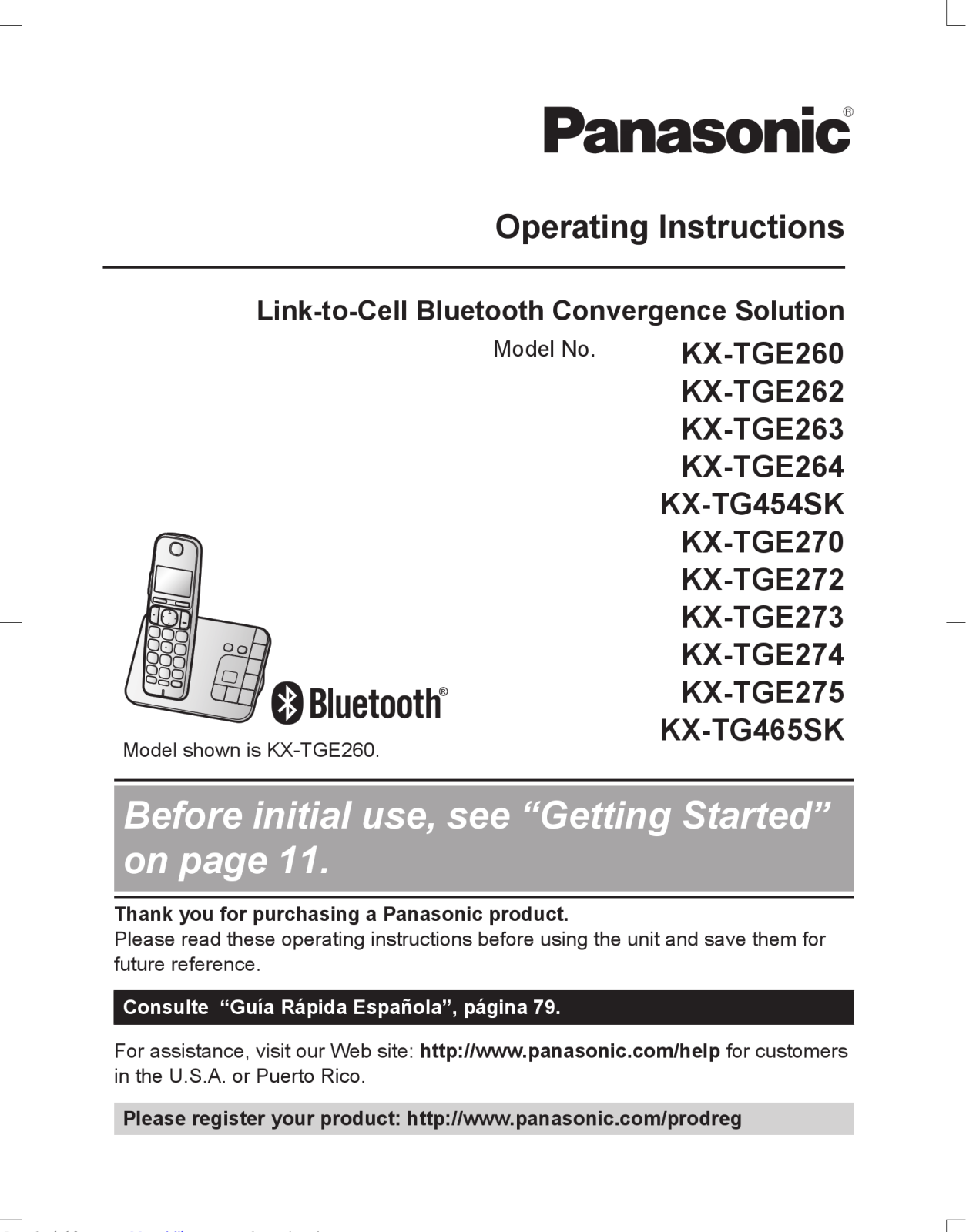 Panasonic KX-TGE260 operating instructions manual