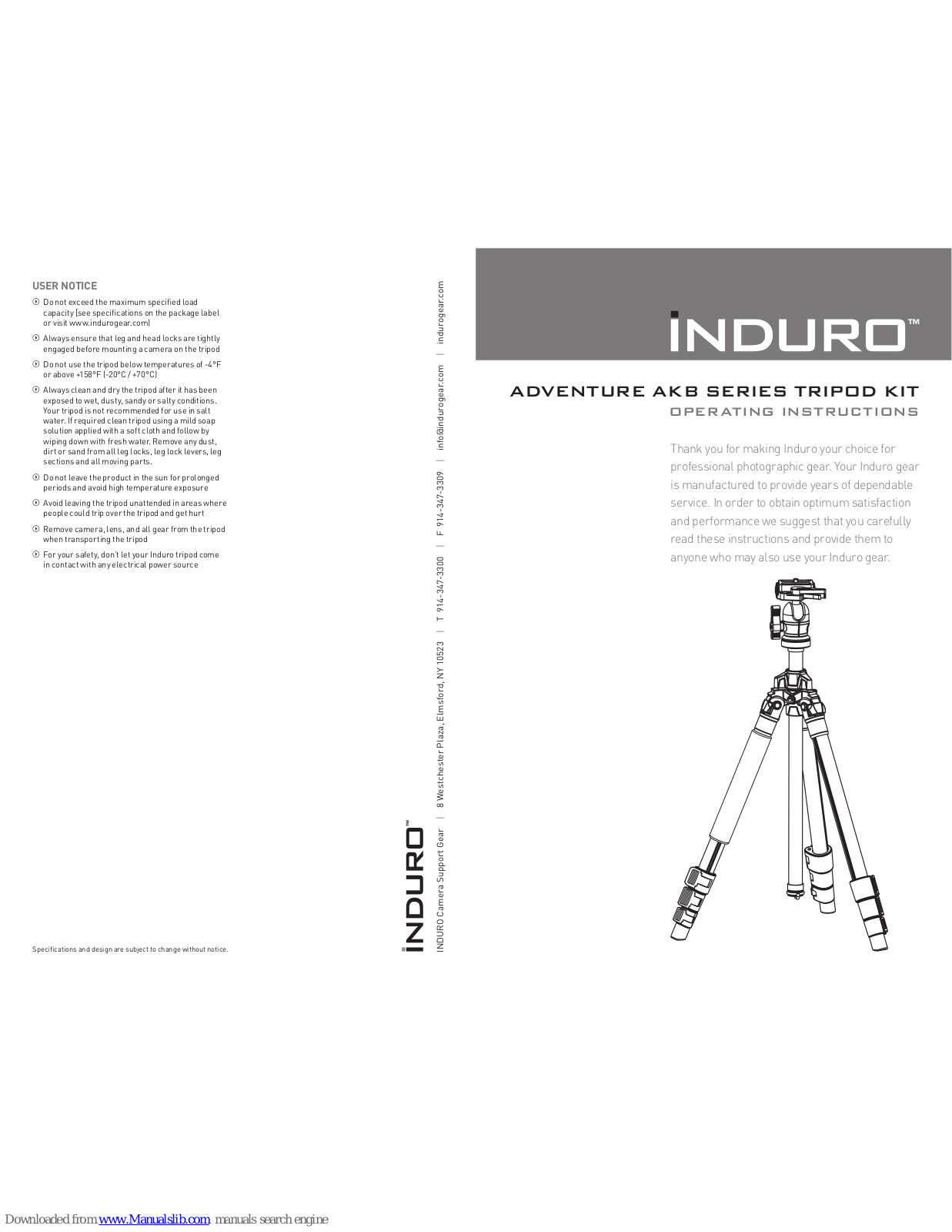 Induro ADVENTURE AKB SERIES Operating Instructions Manual