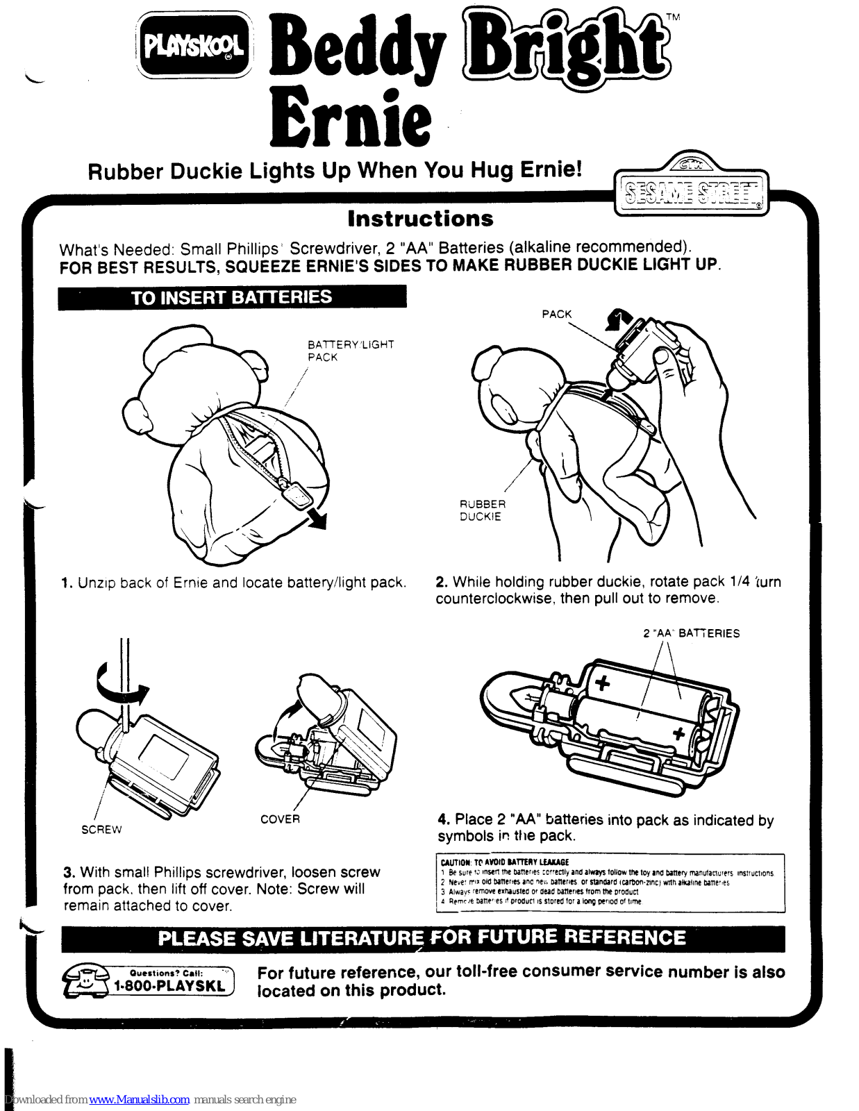 Playskool Beddy Bright Ernie Instructions Manual