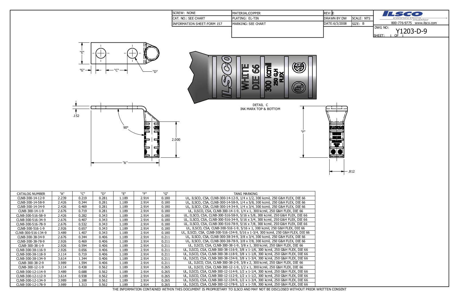 Ilsco CLNB-300-12-134-9 Data sheet