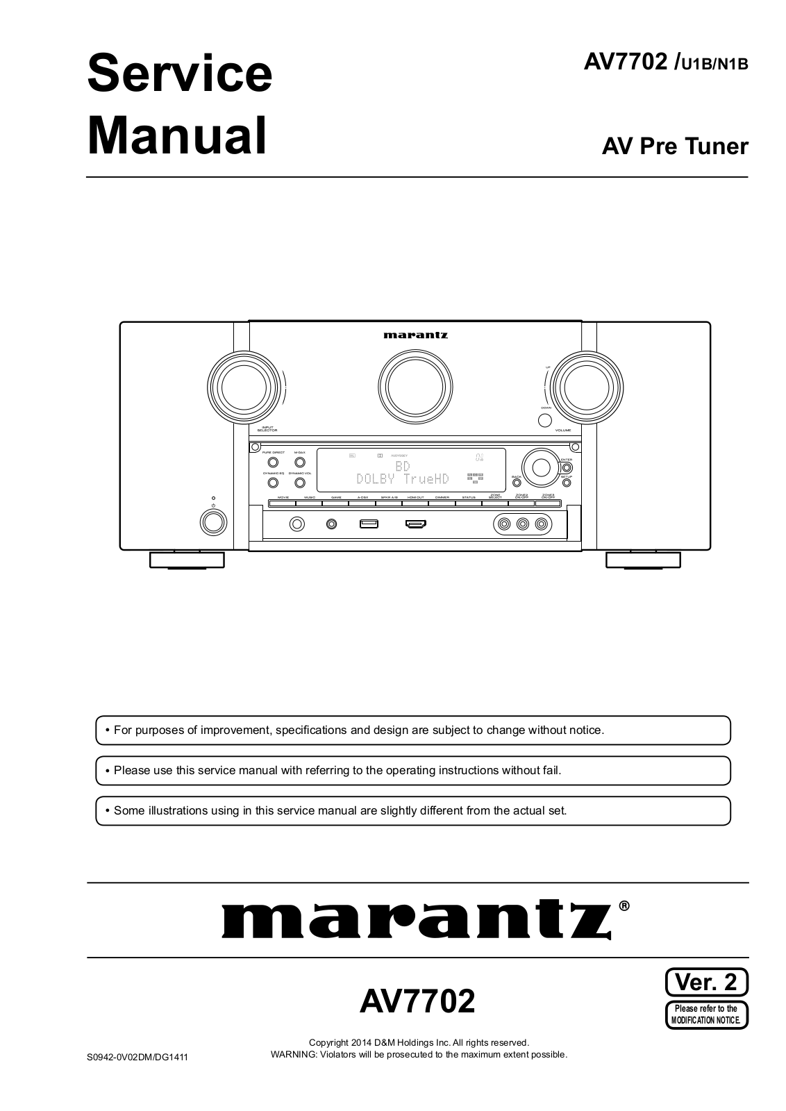 Marantz AV7002, AV7002-u1b, AV7002 n1b Service Manual
