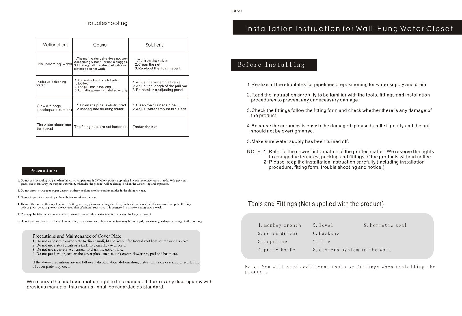 Eago WD101 Installation Manual