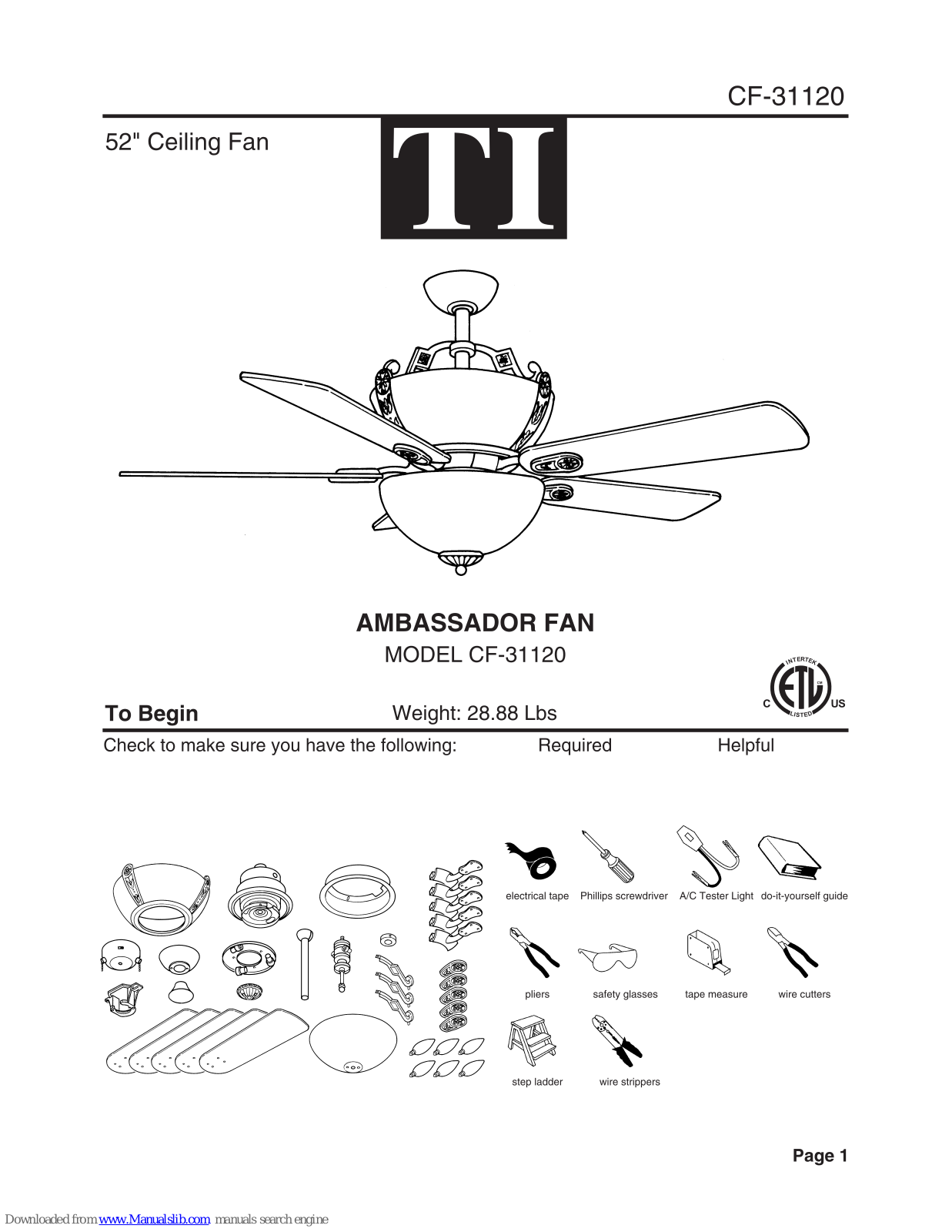 TI CF-31120, Ambassador CF-31120 Installation Instructions Manual