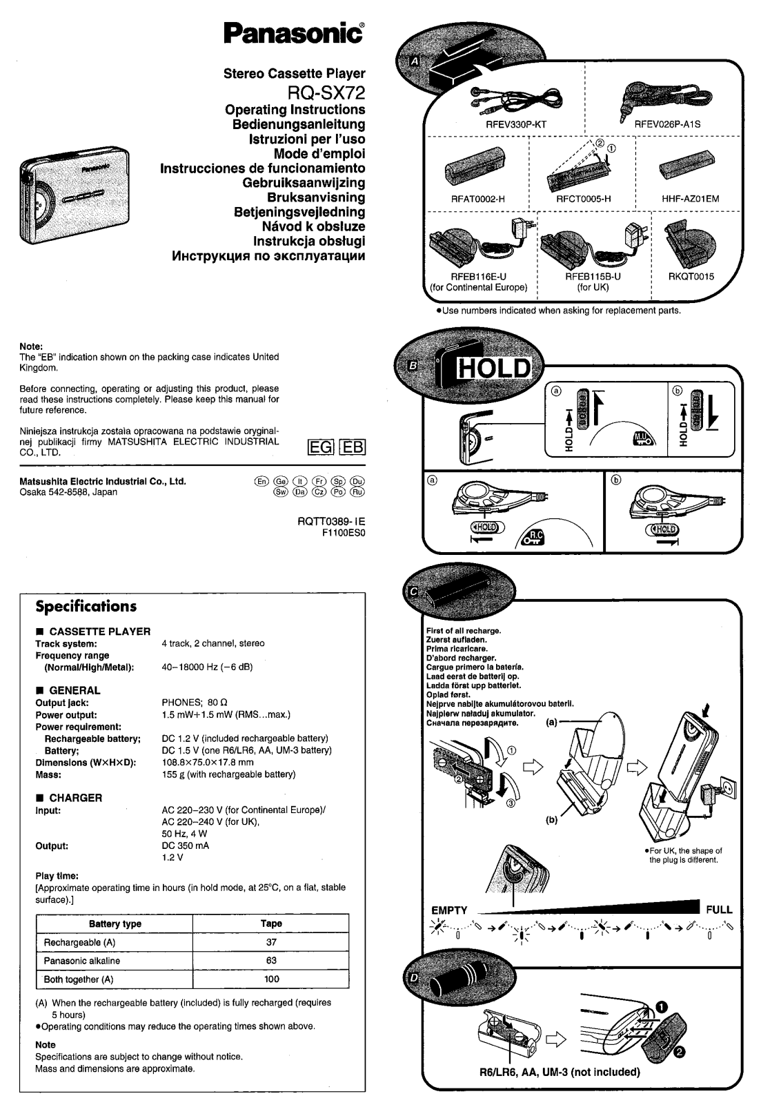 Panasonic RQ-SX72 User Manual