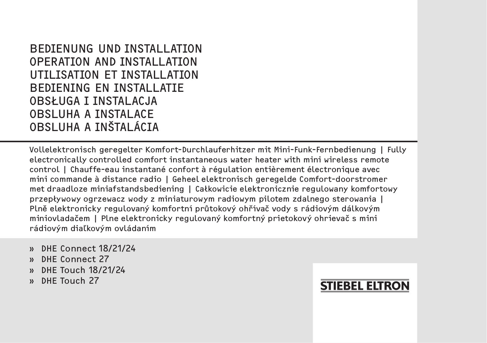 Stiebel Eltron DHE Touch 18, DHE Touch 21, DHE Touch 24 Manual