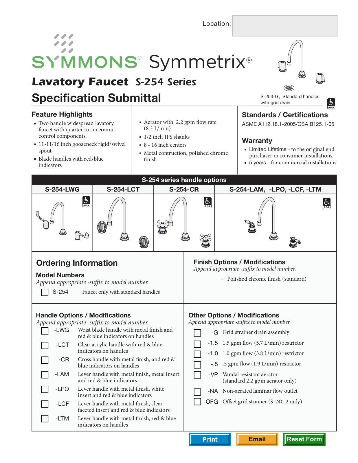 Symmons S-254 User Manual