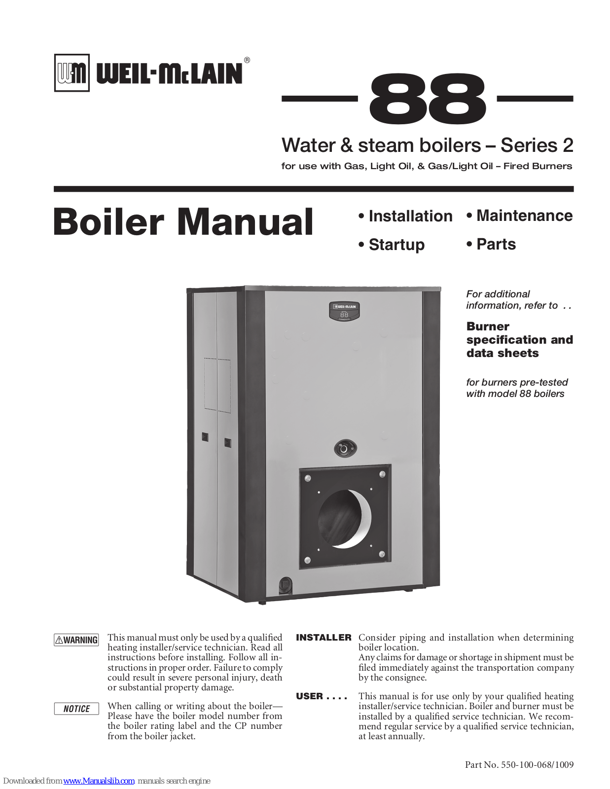 Weil-McLain 488, 588, 988, 1088, 1188 User Manual